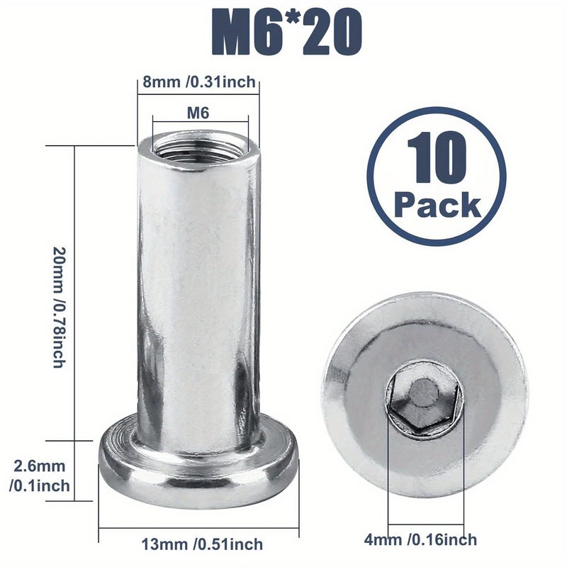 Stainless Steel M6 X 20mm Hex Socket Furniture Screws 10 Pack - Image 3