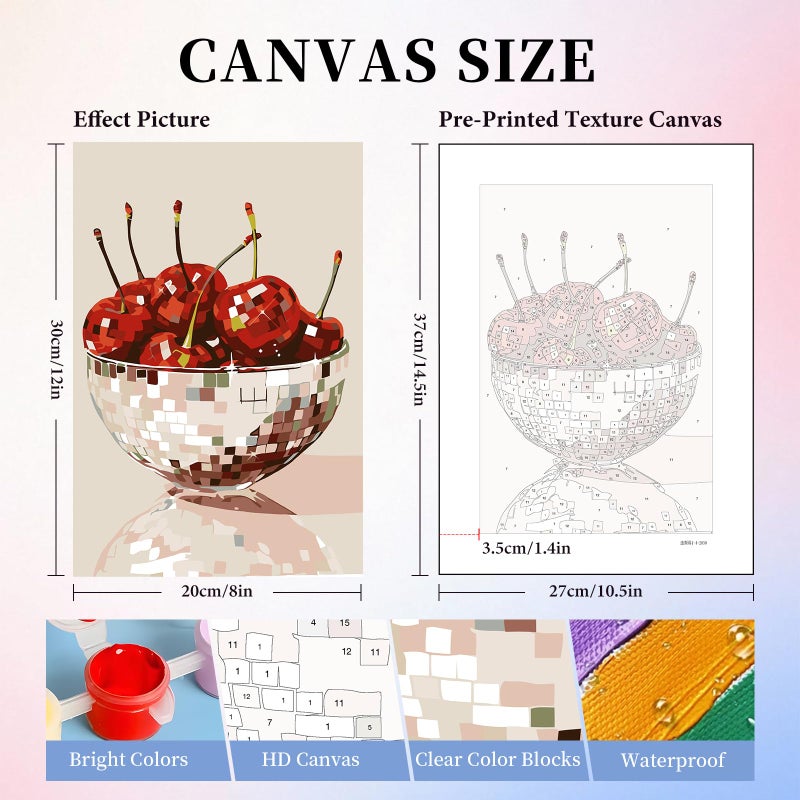 Camocin 6 Pack Paint by Numbers Kit for Adults, Disco Ball Adult Paint by Number Kits Without Frame for Beginner, Fruit Acrylic Oil Painting by Numbers Kits for Gift Home Wall Decor 8 x 12 Inch - Image 3