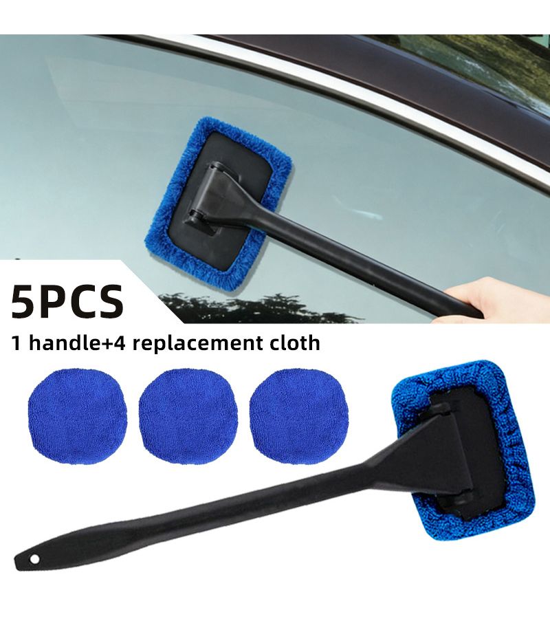 5 Pieces Car Window Cleaning Tool Set 1 Handle 4 Replacement Cloths - Image 1