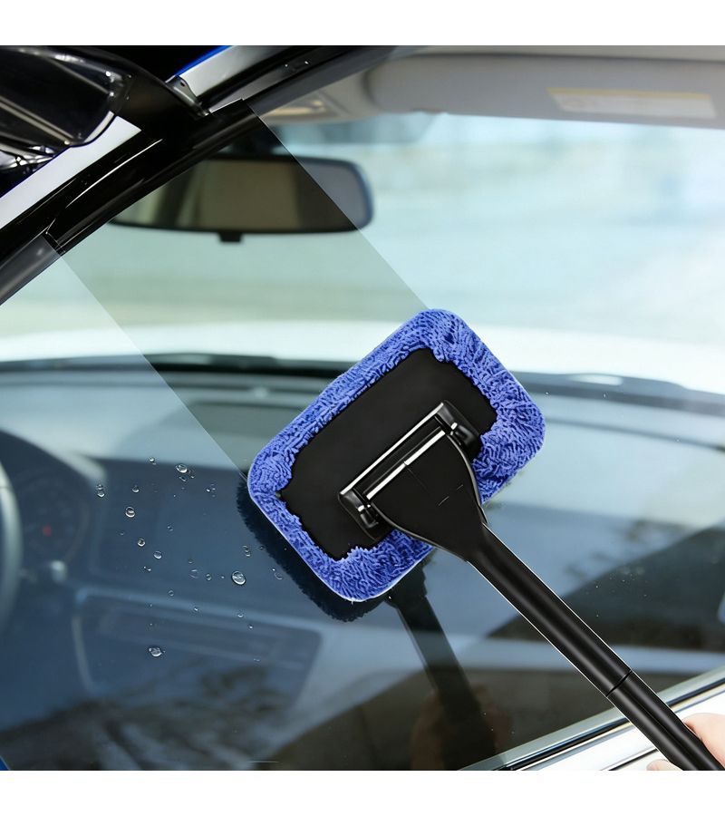 5 Pieces Car Window Cleaning Tool Set 1 Handle 4 Replacement Cloths - Image 2