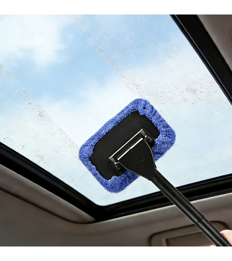5 Pieces Car Window Cleaning Tool Set 1 Handle 4 Replacement Cloths - Image 3