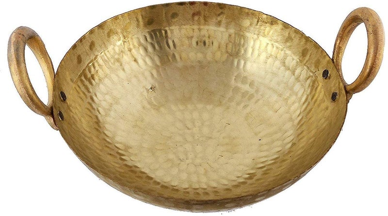 Benstar Brass Multi Purpose Hammered Kadhai Pital Kadai Karahi Frying Pan for Cooking Serving 3 Litre - Image 2