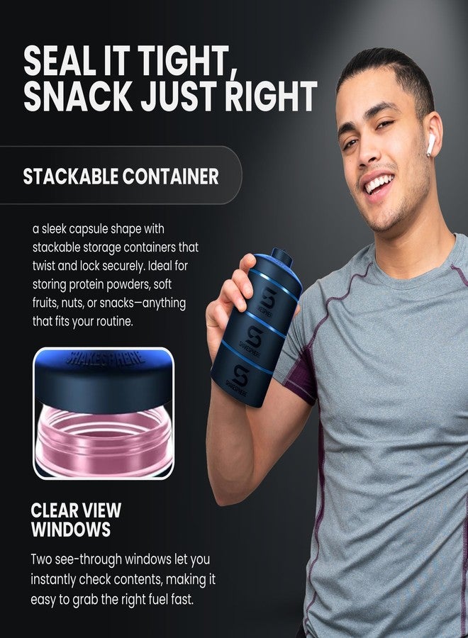 شيكسفير حاويات شايكسفير القابلة للتكديس - حاويات سفر مقاومة للتسرب للمكملات الغذائية والبروتين والمكسرات - 3 أكواب بقفل لولبي - تخزين طعام محمول للنادي الرياضي والمكتب والغداء والمدرسة - أزرق سماوي - Image 3