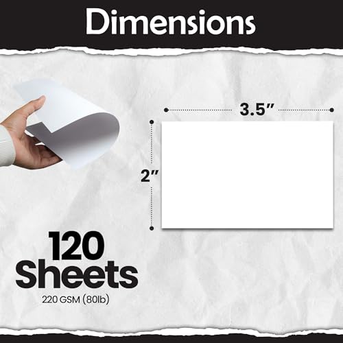 SANZIX 120 Pack Printable Blank Business Cards 2" x 3.5" (White) Heavyweight Cardstock 80 Lbs 220 GSM | Premium Printer Paper | Perfect White Thankyou & Message Cards - Image 2