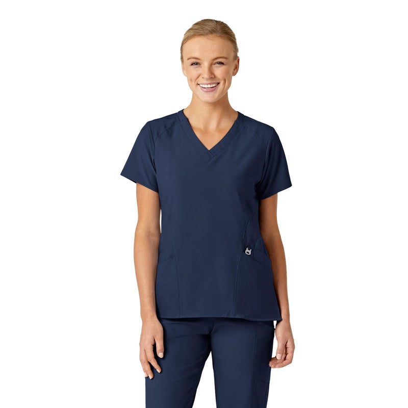 WonderWink W123 Women’s Stylized V-Neck Scrub Top — Navy, Medium - Image 1