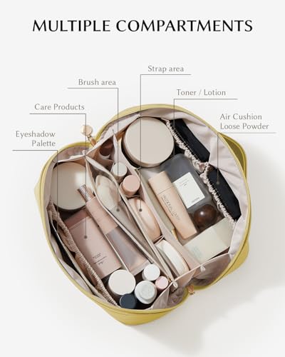 EACHY Travel Makeup Bag,Large Capacity Cosmetic Bags for Women,Portable Pouch Open Flat Toiletry Bag Make up Organizer with Divider and Handle - Image 2