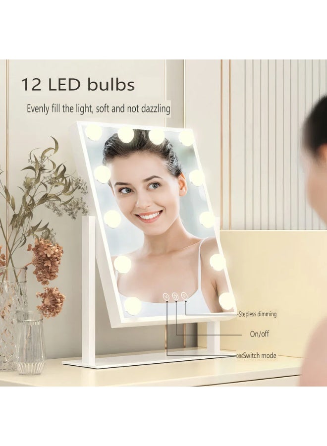 CAZADORA LUKSYOL CAZADORA Hollywood Makeup Mirror with Lights, Large Lighted Vanity Mirror with 12 Dimmable LED Bulbs, Smart Touch Control Screen, 3 Color Modes (Warm, Natural, Cool), 360° Swivel Rotation, Metal Body with Polished Finish, Stylish & Durable, Makeup Mirror for Dressing Table, Beauty Desk or Salon, USB Powered, Adjustable Brightness for Flawless Makeup Application, Elegant Design in White & Black Colors, Ideal for Women, Girls, Content Creators, Beauty Experts, Great Gift for Any Occasion, Compact Size: 8.5cm Depth x 36.5cm Width x 48cm Height, Easy to Use, Glamorous Look, Perfect for Daily Makeup Routines, Ideal for Professional & Home Use, LED Vanity Mirror for Skin Care, Hair Styling, or Makeup, Premium Quality, Plug and Play, Functional and Beautiful Mirror for Every Space, Best Lighted Makeup Mirror in Saudi Arabia, CAZADORA Brand, Sleek and Modern  - Image 4