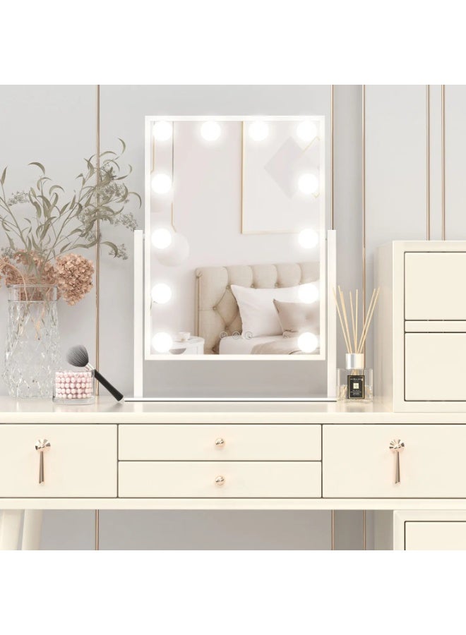 CAZADORA LUKSYOL CAZADORA Hollywood Makeup Mirror with Lights, Large Lighted Vanity Mirror with 12 Dimmable LED Bulbs, Smart Touch Control Screen, 3 Color Modes (Warm, Natural, Cool), 360° Swivel Rotation, Metal Body with Polished Finish, Stylish & Durable, Makeup Mirror for Dressing Table, Beauty Desk or Salon, USB Powered, Adjustable Brightness for Flawless Makeup Application, Elegant Design in White & Black Colors, Ideal for Women, Girls, Content Creators, Beauty Experts, Great Gift for Any Occasion, Compact Size: 8.5cm Depth x 36.5cm Width x 48cm Height, Easy to Use, Glamorous Look, Perfect for Daily Makeup Routines, Ideal for Professional & Home Use, LED Vanity Mirror for Skin Care, Hair Styling, or Makeup, Premium Quality, Plug and Play, Functional and Beautiful Mirror for Every Space, Best Lighted Makeup Mirror in Saudi Arabia, CAZADORA Brand, Sleek and Modern  - Image 5