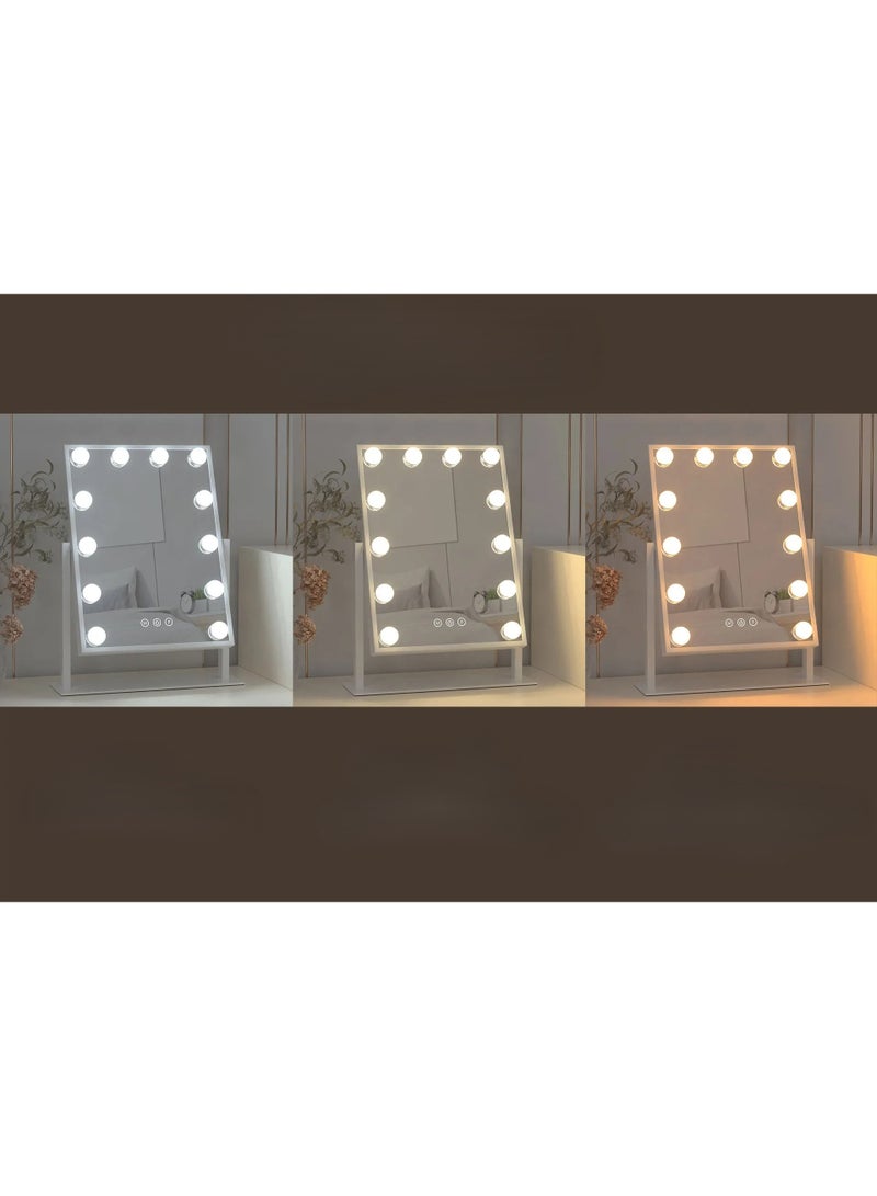 CAZADORA LUKSYOL CAZADORA Hollywood Makeup Mirror with Lights, Large Lighted Vanity Mirror with 12 Dimmable LED Bulbs, Smart Touch Control Screen, 3 Color Modes (Warm, Natural, Cool), 360° Swivel Rotation, Metal Body with Polished Finish, Stylish & Durable, Makeup Mirror for Dressing Table, Beauty Desk or Salon, USB Powered, Adjustable Brightness for Flawless Makeup Application, Elegant Design in White & Black Colors, Ideal for Women, Girls, Content Creators, Beauty Experts, Great Gift for Any Occasion, Compact Size: 8.5cm Depth x 36.5cm Width x 48cm Height, Easy to Use, Glamorous Look, Perfect for Daily Makeup Routines, Ideal for Professional & Home Use, LED Vanity Mirror for Skin Care, Hair Styling, or Makeup, Premium Quality, Plug and Play, Functional and Beautiful Mirror for Every Space, Best Lighted Makeup Mirror in Saudi Arabia, CAZADORA Brand, Sleek and Modern  - Image 3