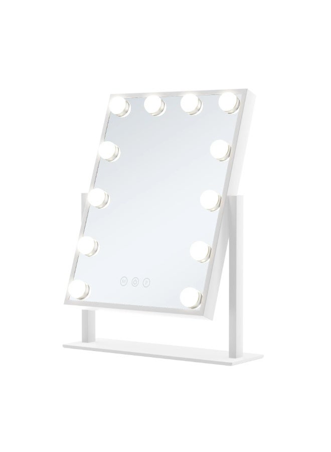 CAZADORA LUKSYOL CAZADORA Hollywood Makeup Mirror with Lights, Large Lighted Vanity Mirror with 12 Dimmable LED Bulbs, Smart Touch Control Screen, 3 Color Modes (Warm, Natural, Cool), 360° Swivel Rotation, Metal Body with Polished Finish, Stylish & Durable, Makeup Mirror for Dressing Table, Beauty Desk or Salon, USB Powered, Adjustable Brightness for Flawless Makeup Application, Elegant Design in White & Black Colors, Ideal for Women, Girls, Content Creators, Beauty Experts, Great Gift for Any Occasion, Compact Size: 8.5cm Depth x 36.5cm Width x 48cm Height, Easy to Use, Glamorous Look, Perfect for Daily Makeup Routines, Ideal for Professional & Home Use, LED Vanity Mirror for Skin Care, Hair Styling, or Makeup, Premium Quality, Plug and Play, Functional and Beautiful Mirror for Every Space, Best Lighted Makeup Mirror in Saudi Arabia, CAZADORA Brand, Sleek and Modern  - Image 1