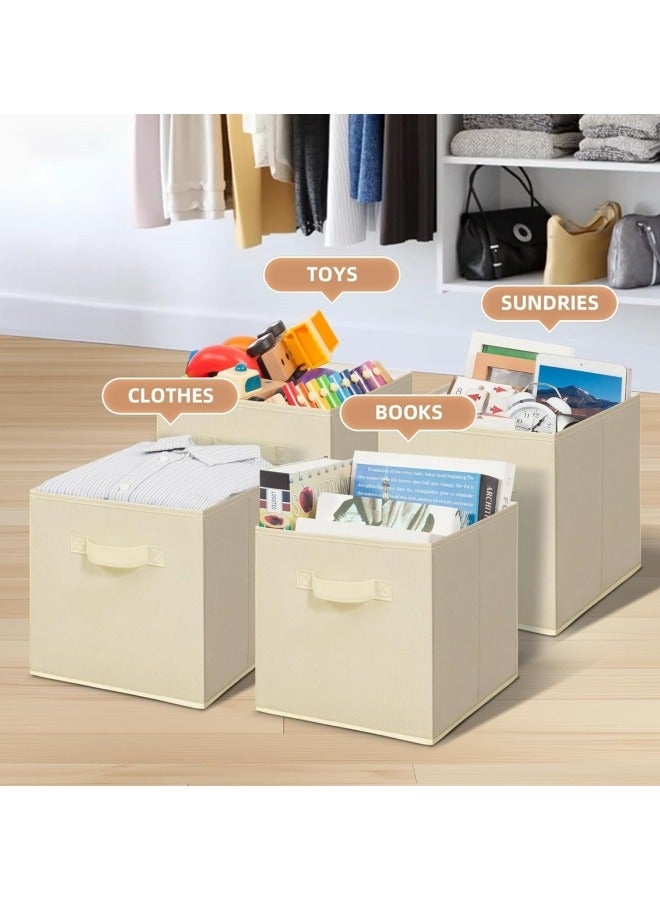 GGEROU 6Pcs Organizer Box Storage, Foldable Fabric Cloth Shelf Organizers Box With Handles, Bins Storage Organizer for Closet,Shelves,Office Beige  - Image 2