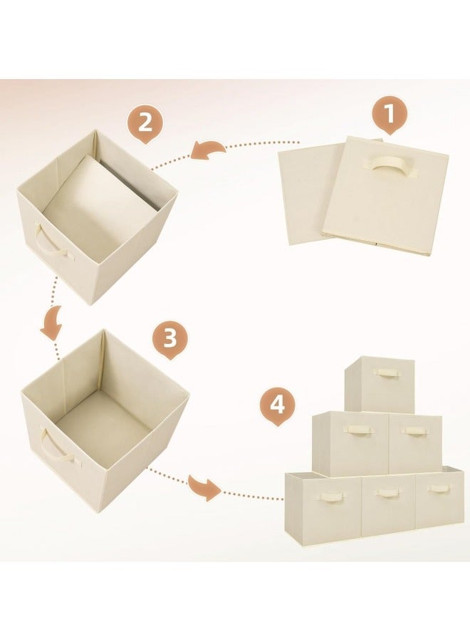 6Pcs Organizer Box Storage, Foldable Fabric Cloth Shelf Organizers Box With Handles, Bins Storage Organizer for Closet,Shelves,Office Beige