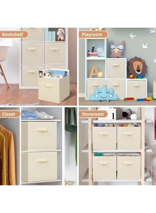 6Pcs Organizer Box Storage, Foldable Fabric Cloth Shelf Organizers Box With Handles, Bins Storage Organizer for Closet,Shelves,Office Beige