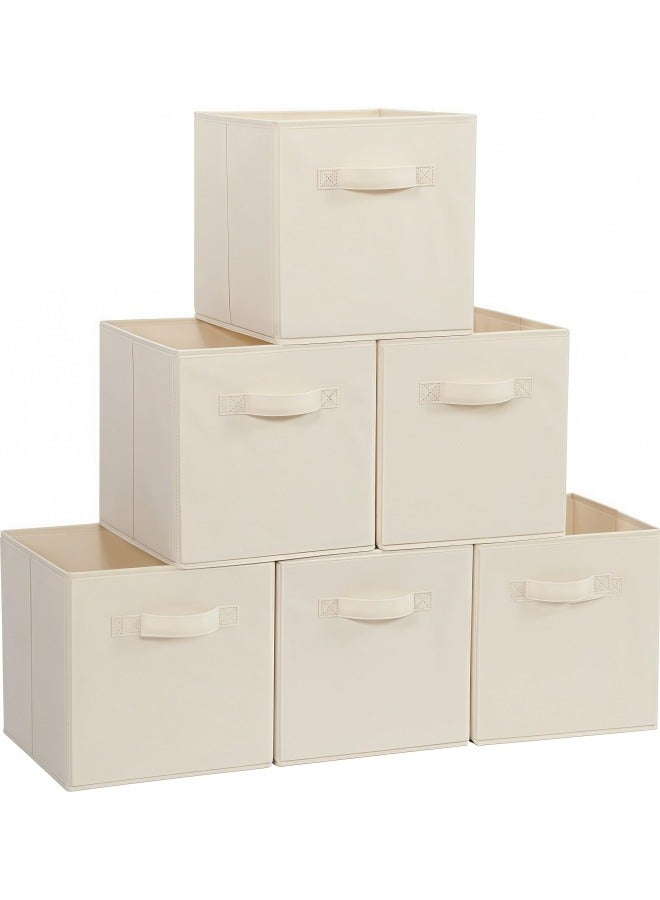 GGEROU 6Pcs Organizer Box Storage, Foldable Fabric Cloth Shelf Organizers Box With Handles, Bins Storage Organizer for Closet,Shelves,Office Beige  - Image 1