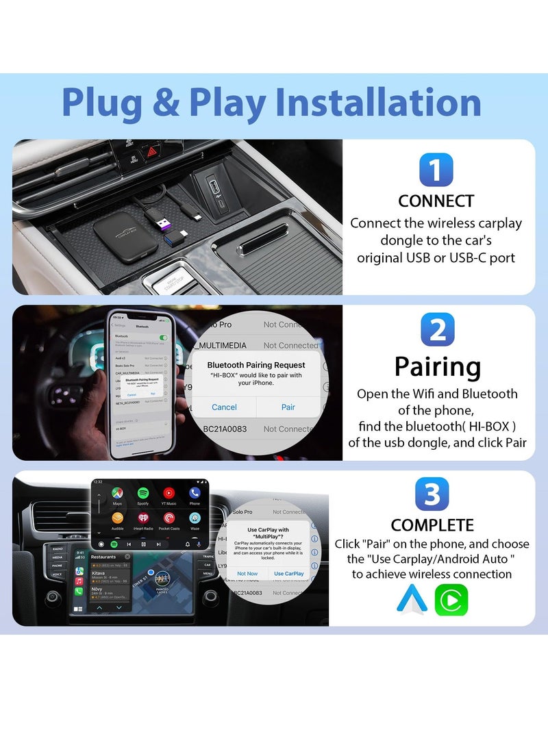2-in-1 Wireless CarPlay and Android Auto Adapter for Factory Wired CarPlay Cars - CarPlay Dongle with Built-in Netflix and YouTube - Convert Wired to Wireless CarPlay Adapter - Image 4
