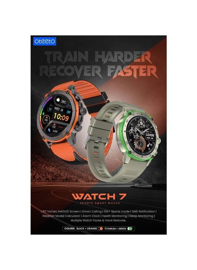 oteeto Watch 7 Smartwatch 1.43” AMOLED Display Bluetooth Calls Multi-Sport Modes Water Resistance