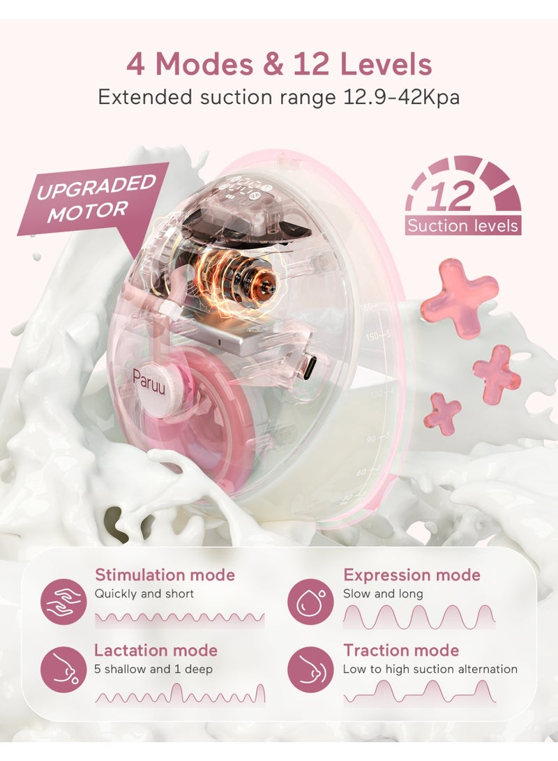 Paruu مضخة ثدي كهربائية قابلة للارتداء P20 بدون استخدام اليدين مع شفط قوي، ضوضاء منخفضة، 4 أوضاع و 12 مستوى - Image 3