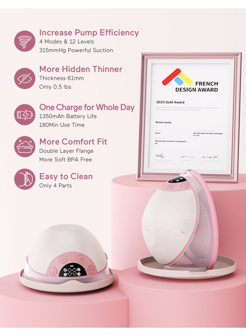 Paruu مضخة ثدي كهربائية قابلة للارتداء P20 بدون استخدام اليدين مع شفط قوي، ضوضاء منخفضة، 4 أوضاع و 12 مستوى - Image 2