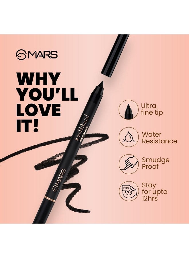 مارس قلم Ziddi Kajal يدوم حتى 12 ساعة Kajal | تصبغ أسود غني | مقاومة للتلطخ والماء | تطبيق سهل بتمريرة واحدة (1.4 جرام) أسود) - Image 3