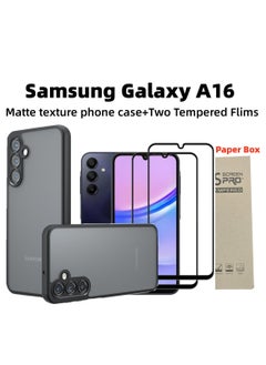 [1+2 Sets] For Samsung Galaxy A16 Case Cover & Screen Protector Frosted Translucent Back Protective Slim Phone Cover, Anti-Fingerprints, Anti-Fall Drop Protection，2 Tempered Flims