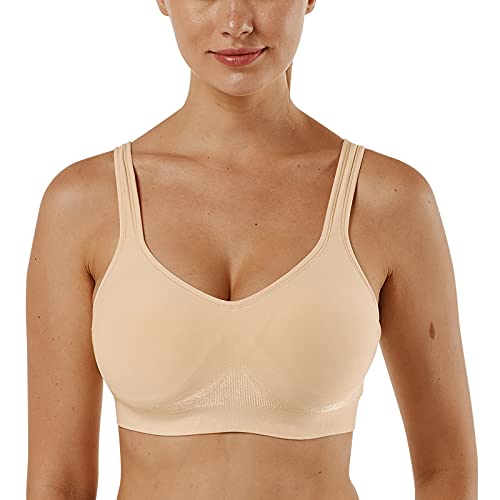 Vertvie Wireless Bras for Women Seamless Full Coverage Wirefree Sports Bra Plus Size Bralette for Sleeping Workout Everyday Wear(1 PC- Khaki,L) - Image 1