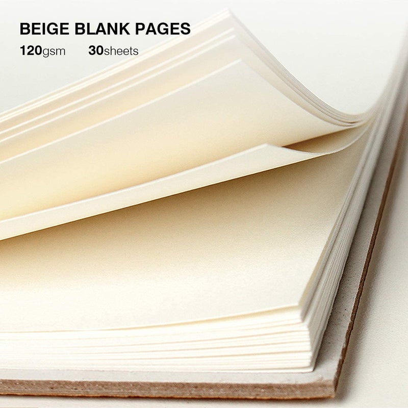 VEESUN دفتر رسم VEESUN DIN A5 4 قطع، دفتر رسم فني حلزوني 30 ورقة، دفتر رسم صفحات فارغة 160 جرام، غلاف كرافت، كتاب رسم، كتاب فني للبالغين والأطفال، مناسب للأقلام المائية وقلم الرصاص - Image 3