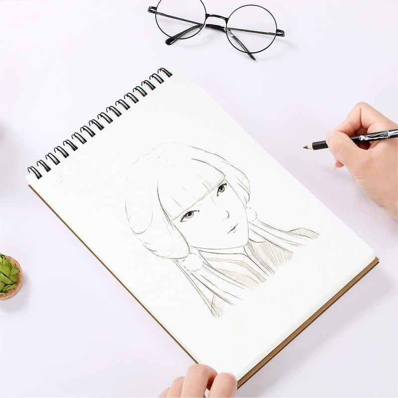 VEESUN دفتر رسم VEESUN DIN A5 4 قطع، دفتر رسم فني حلزوني 30 ورقة، دفتر رسم صفحات فارغة 160 جرام، غلاف كرافت، كتاب رسم، كتاب فني للبالغين والأطفال، مناسب للأقلام المائية وقلم الرصاص - Image 5