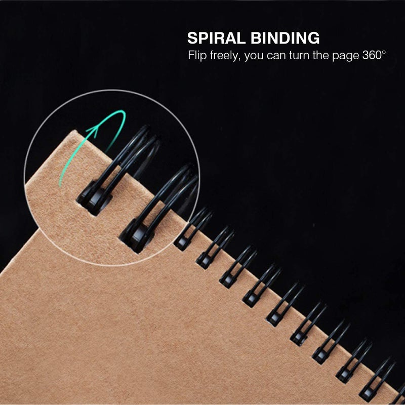 VEESUN دفتر رسم VEESUN DIN A5 4 قطع، دفتر رسم فني حلزوني 30 ورقة، دفتر رسم صفحات فارغة 160 جرام، غلاف كرافت، كتاب رسم، كتاب فني للبالغين والأطفال، مناسب للأقلام المائية وقلم الرصاص - Image 4