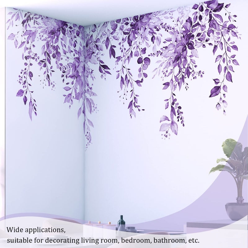 VePret Purple Plants Leaves Wall Decals Peel and Stick, Large Floral Flowers Wall Stickers, Removable Vine Home Decor Art for Bedroom Living Room Classroom Office - Image 4
