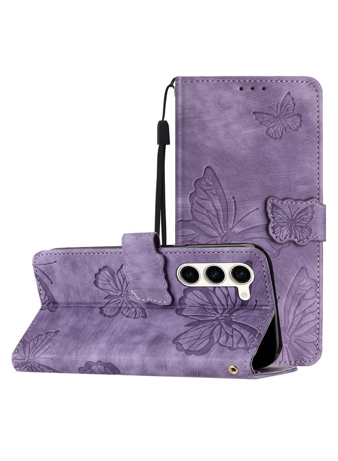 S-TOP Case For Samsung Galaxy S25+ 5G Skin-feel Embossed Butterfly Leather Phone Case - Image 1