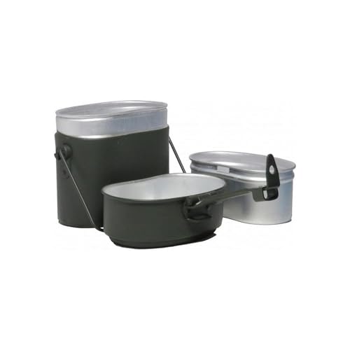 MIL-TEC German Style Gray Aluminum Mess Kit | Three-Part Portable Military Mess Tin with Clap Frame | Ideal for Camping, Hiking, Outdoor Cooking | Height: 6.5", Width: 4.25", Weight: ca. 16 oz. - Image 2