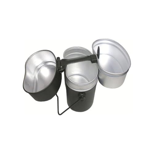 MIL-TEC German Style Gray Aluminum Mess Kit | Three-Part Portable Military Mess Tin with Clap Frame | Ideal for Camping, Hiking, Outdoor Cooking | Height: 6.5", Width: 4.25", Weight: ca. 16 oz. - Image 4