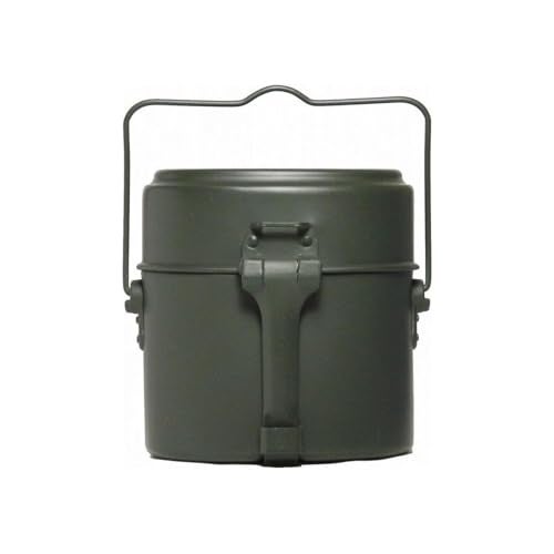 MIL-TEC German Style Gray Aluminum Mess Kit | Three-Part Portable Military Mess Tin with Clap Frame | Ideal for Camping, Hiking, Outdoor Cooking | Height: 6.5", Width: 4.25", Weight: ca. 16 oz. - Image 1