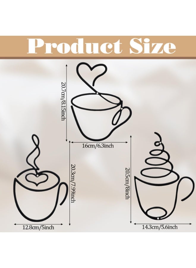 Lyaxm 3 Pieces Coffee Cup Metal Wall Art Wire Coffee Bar Hanging Decor Cafe Themed Vintage Rustic Metal Sign for Kitchen Restaurant Shop Home Office Accessories - Image 2