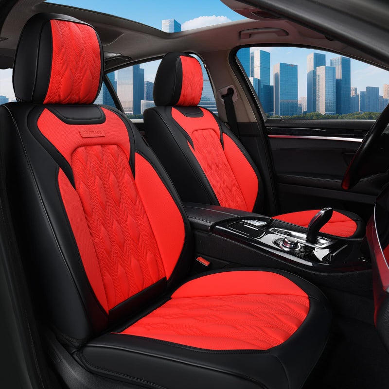 Coverado Car Seat Cover Full Set, Luxury Leather Seat Covers for Front and Rear, Waterproof Seat Covers 5 Seats, Car Seat Protectors Driver Seat Cushions Universal for Most Vehicles, Red - Image 2