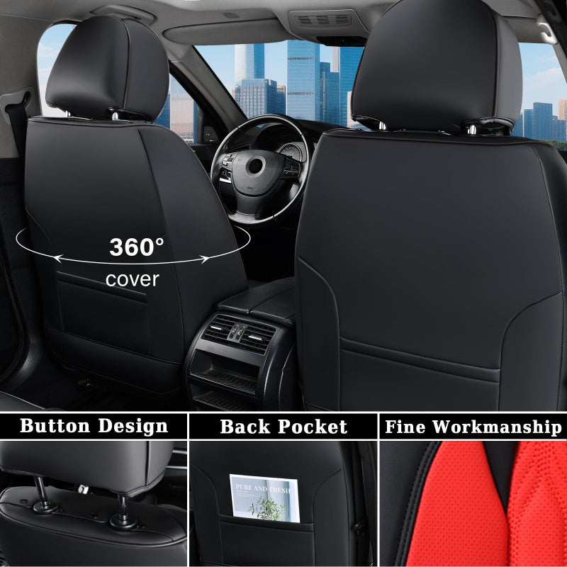 Coverado Car Seat Cover Full Set, Luxury Leather Seat Covers for Front and Rear, Waterproof Seat Covers 5 Seats, Car Seat Protectors Driver Seat Cushions Universal for Most Vehicles, Red - Image 3