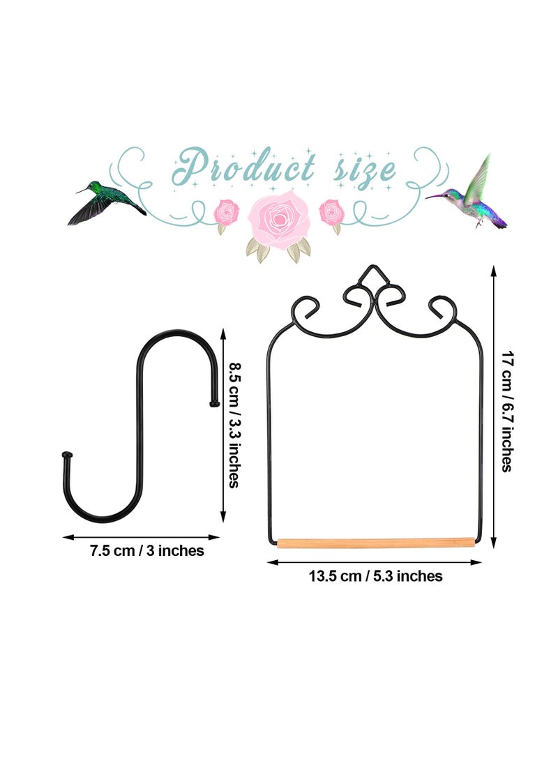 Excefore Hummingbird Swing Metal Frame, 2 Pcs Wooden Dowel Humming Bird Perch Swing Feeder Accessory, with Black Iron S Shaped Hook, for Hanging Outdoor Lawn Patio Garden or Indoor Office - Image 2