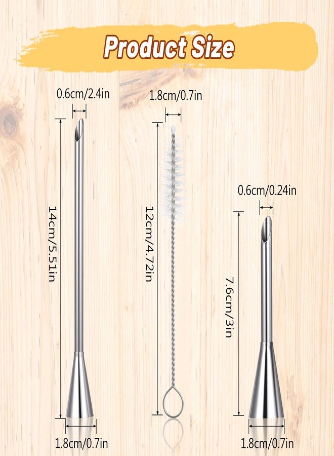 Guduling 3 Pcs Cream Icing Piping Nozzle Tips,Stainless Steel Long Cream Nozzle Decor,Small Pastry Icing Piping Decorating Tools + Decorating Cleaning Brush for Decoratings Cake and Filling Pastry - Image 2