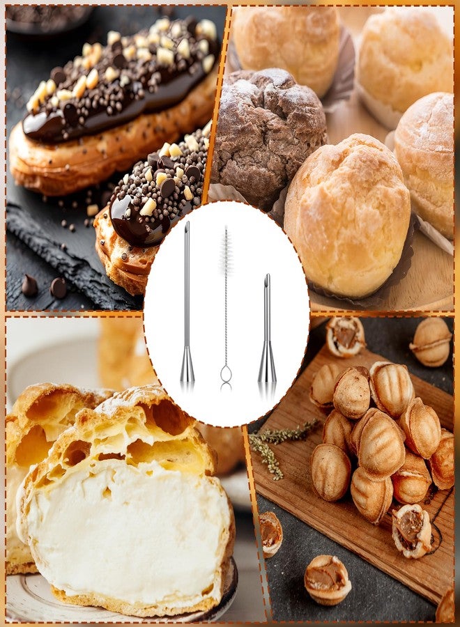 Guduling 3 Pcs Cream Icing Piping Nozzle Tips,Stainless Steel Long Cream Nozzle Decor,Small Pastry Icing Piping Decorating Tools + Decorating Cleaning Brush for Decoratings Cake and Filling Pastry - Image 5