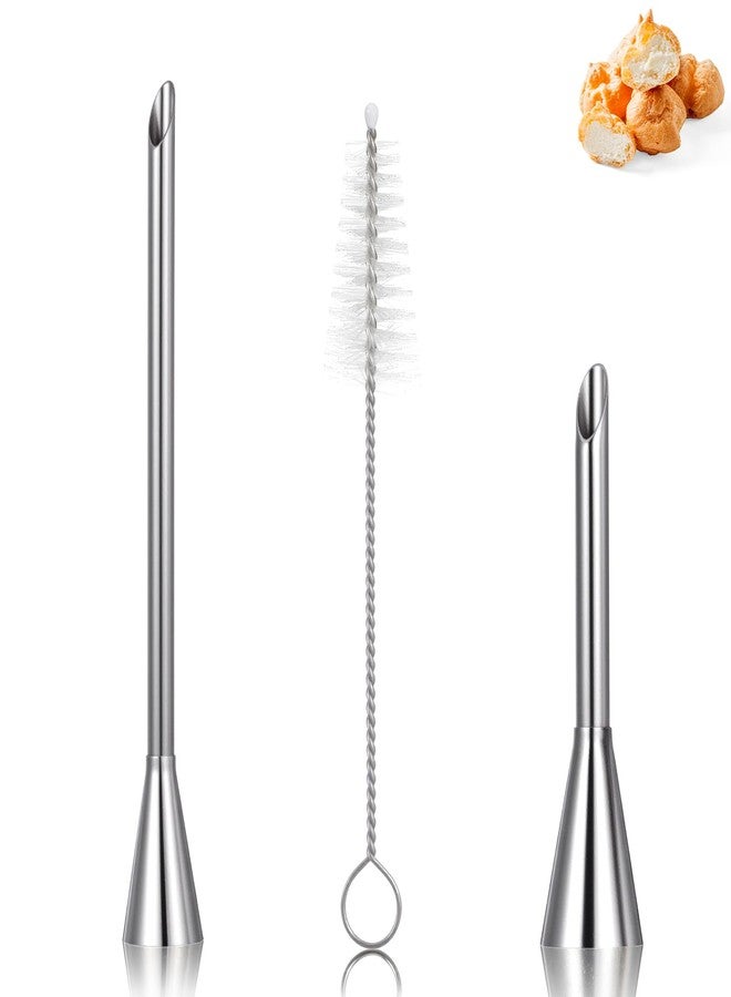 Guduling 3 Pcs Cream Icing Piping Nozzle Tips,Stainless Steel Long Cream Nozzle Decor,Small Pastry Icing Piping Decorating Tools + Decorating Cleaning Brush for Decoratings Cake and Filling Pastry - Image 1