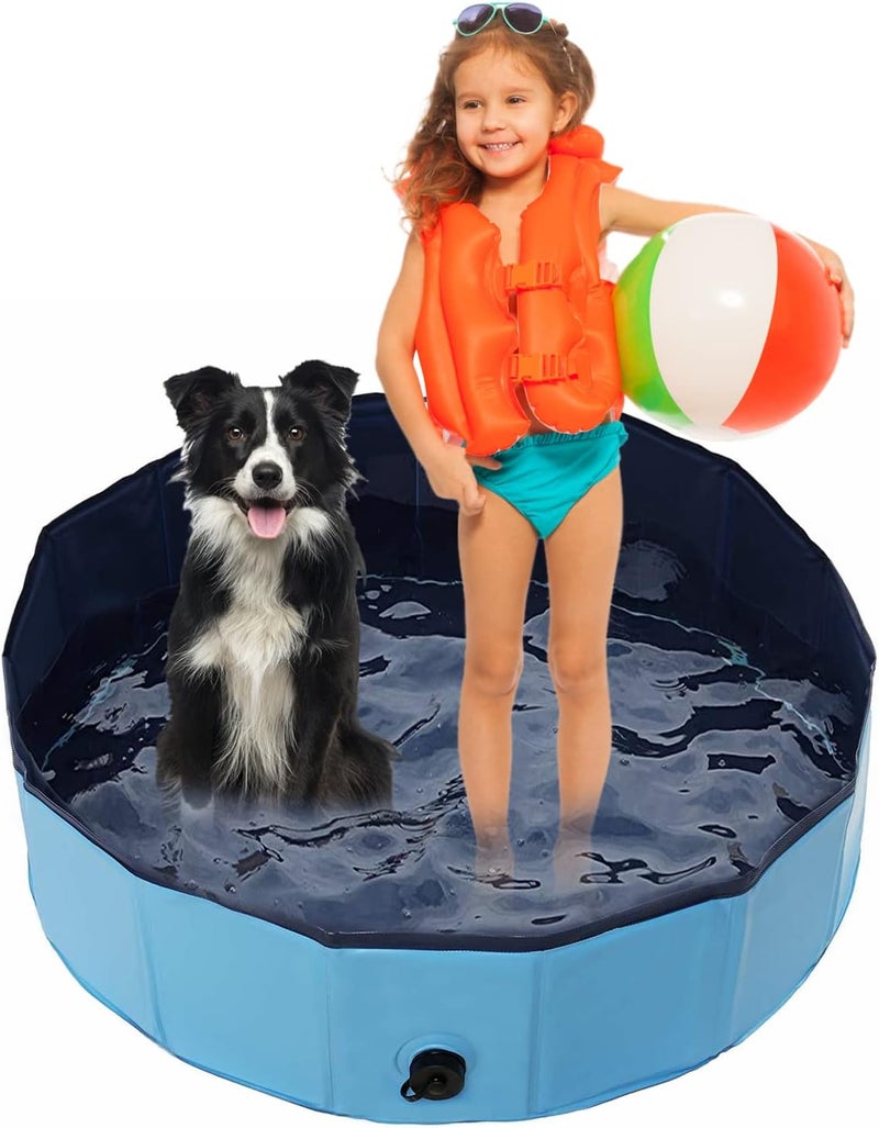 JSDOIN Foldable Dog Pool, Portable Dog Paddling Pool, Pet Kids Bath Pool Swimming Pool, Non-Slip PVC Kiddie Pool for Kids, Dog Cat Bathing Tub For Garden Patio Bathroom(80 * 20cm) - Image 1