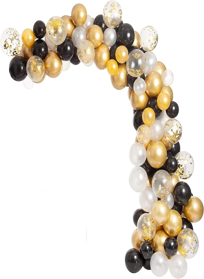 Secret 120pc Balloon Arch & Garland Kit Black White Gold Confetti and Metal Latex Balloons120pc Balloon Arch & Garland Kit Black White Gold Confetti and Metal Latex Balloons