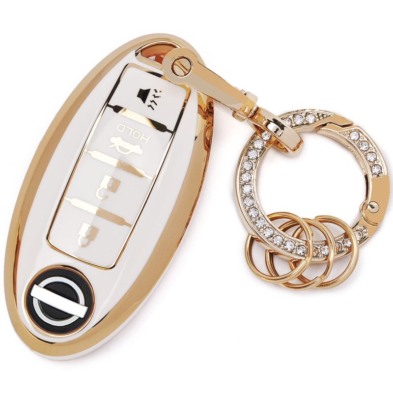 JAMCARI for Nissan Key Fob Cover 45 Button Soft TPU Protection Car Key Case Shell for Nissan Altima Maxima Rogue Armada Sentra 370z Pathfinder Murano White
