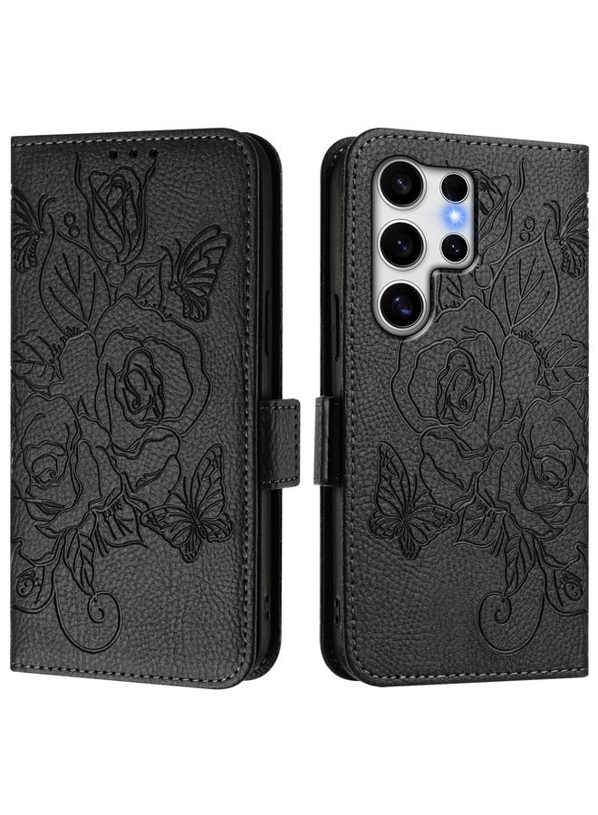 S-TOP Case For Samsung Galaxy S25 Ultra 5G Embossed Rose RFID Anti-theft Leather Phone Case - Image 2