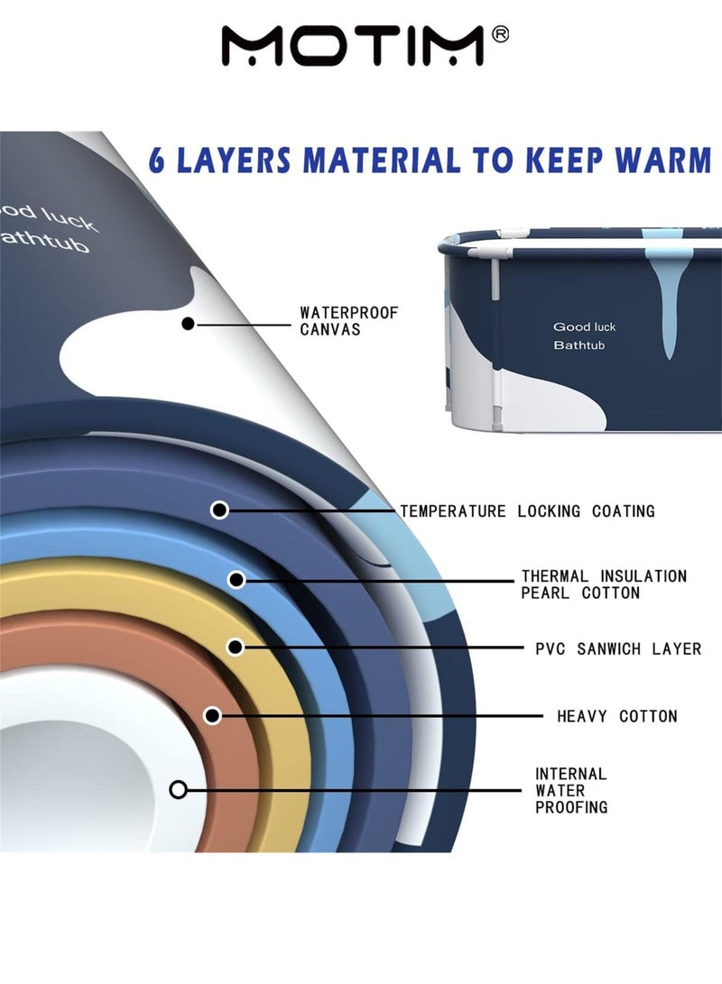 موتيم حوض استحمام قابل للطي محمول 55 بوصة حوض نقع عائلي مع غطاء للحمام الصغير (حليب بإطار معدني) - Image 4