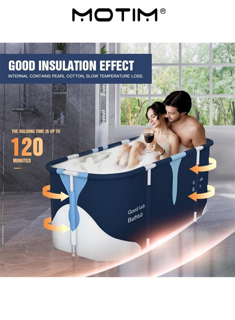 موتيم حوض استحمام قابل للطي محمول 55 بوصة حوض نقع عائلي مع غطاء للحمام الصغير (حليب بإطار معدني) - Image 5