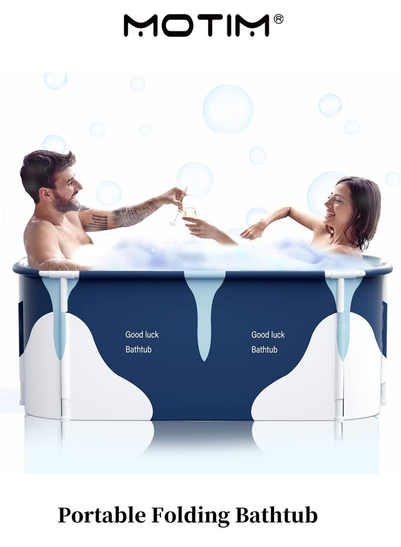 موتيم حوض استحمام قابل للطي محمول 55 بوصة حوض نقع عائلي مع غطاء للحمام الصغير (حليب بإطار معدني) - Image 1