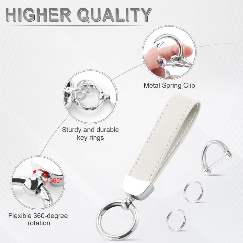 JUSTTOP Leather Keychain, Car Key Chain with Anti-Lost D-Ring and 2 Key Ring, Keychain Wristlet, Car Accessories, Universal Keychain for Men and Women (White) - Image 4