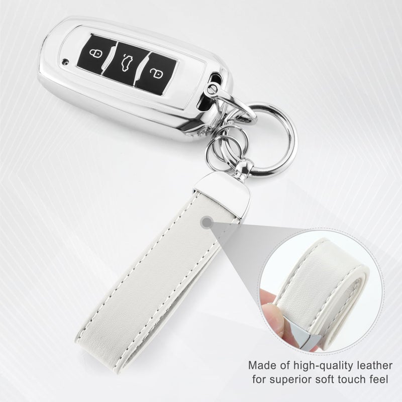 JUSTTOP Leather Keychain, Car Key Chain with Anti-Lost D-Ring and 2 Key Ring, Keychain Wristlet, Car Accessories, Universal Keychain for Men and Women (White) - Image 3