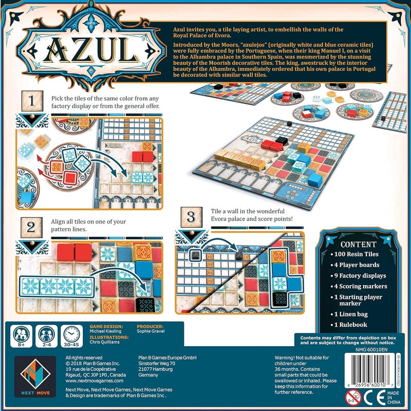 Azul Asmodee Board Game - Award-Winning Tile-Placement Strategy Game, Beautiful Mosaic Art, Family Fun for Kids & Adults, Ages 8+, 2-4 Players, 30-45 Minute Playtime - Image 2